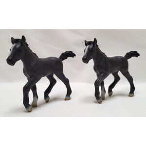 Vintage Schleich Lot of 2 Black 4" Long Lipizzaner Foal Colt Horse Figurines